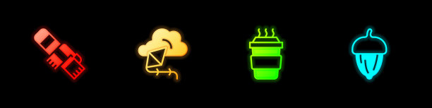 设置冬季围巾，风筝，咖啡杯去和橡果图标。向量图片下载