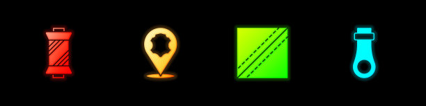 在线轴、皮革、织物卷和拉链图标上设置缝纫线。向量图片下载