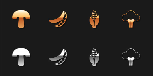 设置蘑菇，绿豌豆，玉米和西兰花的图标。向量图片下载