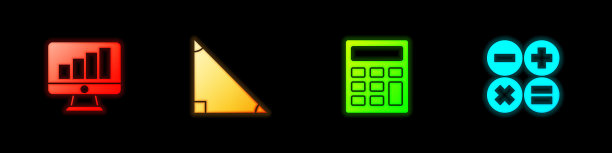 设置计算机显示器图形图表，三角形数学，计算器和图标。向量图片下载