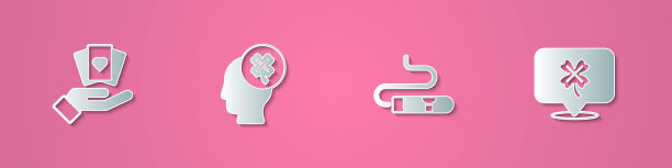 套剪纸手握扑克牌，赌场老虎机与三叶草，雪茄和图标。纸艺术风格。向量图片下载