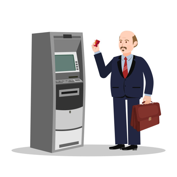 一位老人站在自动取款机旁图片下载