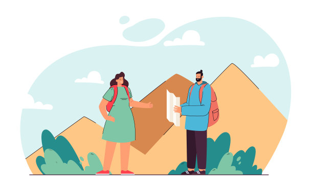 一对夫妇正在策划徒步旅行的路线图片下载