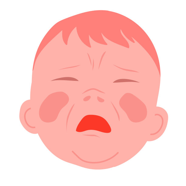婴儿在哭。一张带着痛苦鬼脸的婴儿脸。股票矢量插图与幼稚的头。图片下载