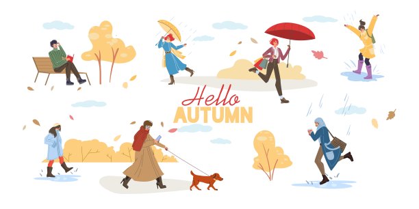 平面卡通人物秋季活动矢量插画概念图片下载