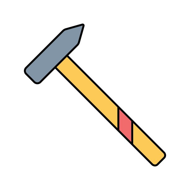 黄色建筑锤。平的风格。矢量插图在白色孤立的背景。图片下载