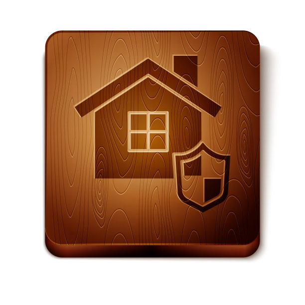棕色房子与盾牌图标隔离在白色图片下载