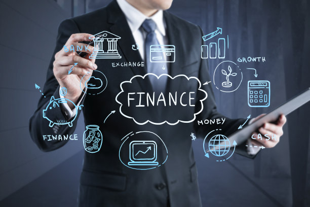 正装商人正用笔指着经济素描图片下载