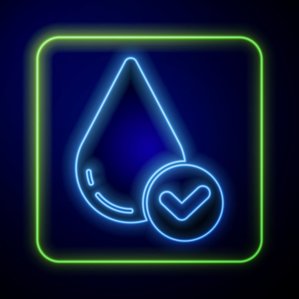 发光的霓虹灯水滴图标孤立在蓝色图片下载