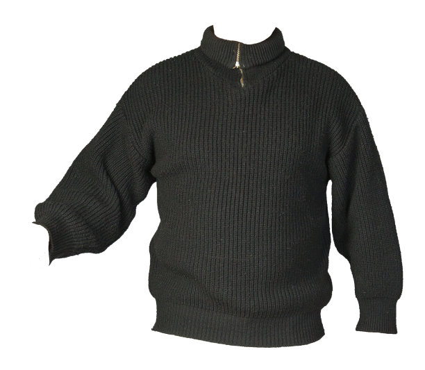 白色背景上有拉链的针织毛衣。领口以下的男士毛衣。图片下载