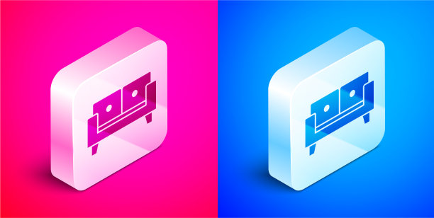 等距沙发图标孤立在粉红色和蓝色图片下载