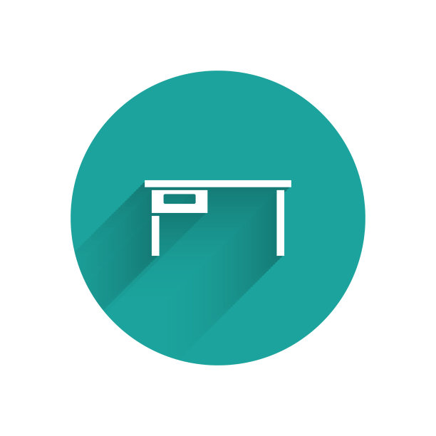 白色办公桌图标孤立与长影子图片下载