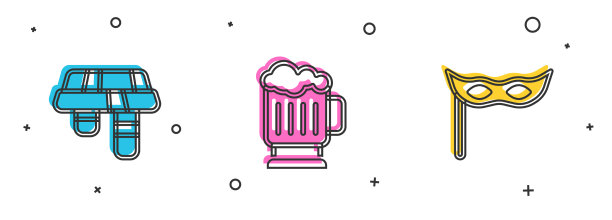 设置冬季围巾木制啤酒杯和节日面具图片下载