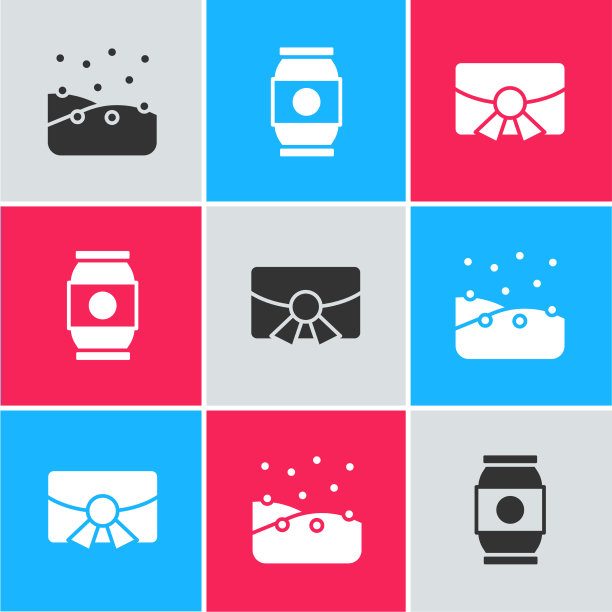 设置雪花啤酒罐和圣诞明信片图标图片下载