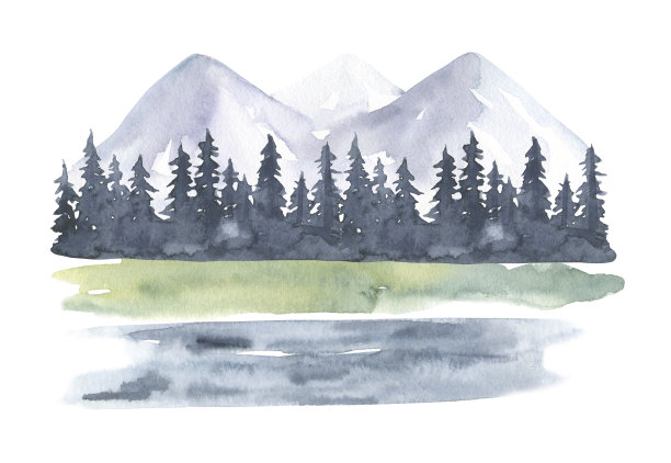 水彩山景观图片下载