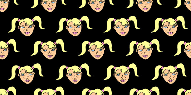 矢量无缝卡通女孩头像图案背景图片下载