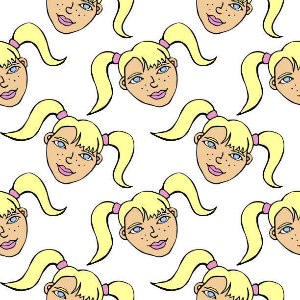 矢量无缝卡通女孩头像图案背景图片下载