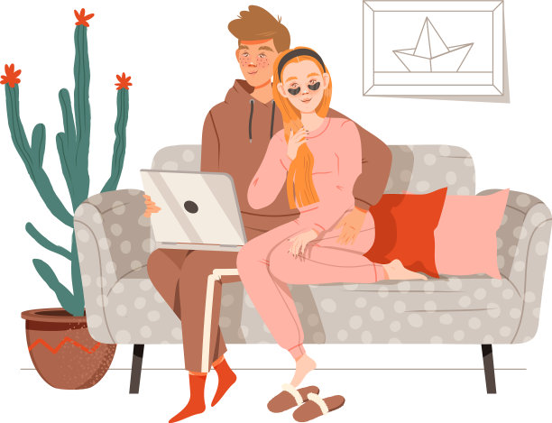 一对幸福的夫妇在客厅的沙发上休息图片下载