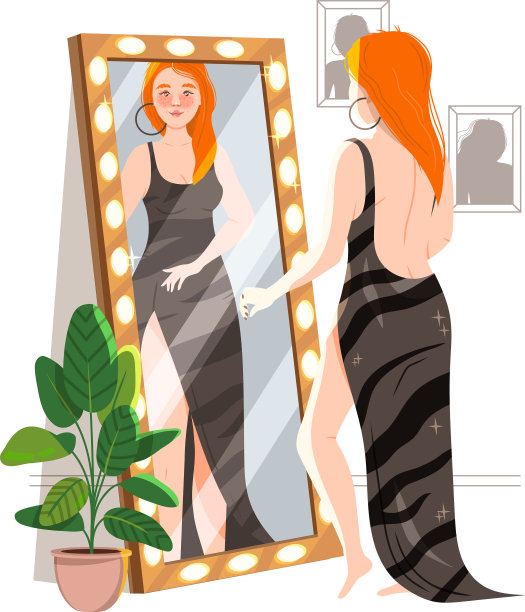 红发女人站在镜子前图片下载