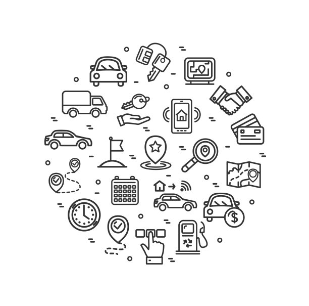 汽车租赁标志圆模板设计细线图标图片下载