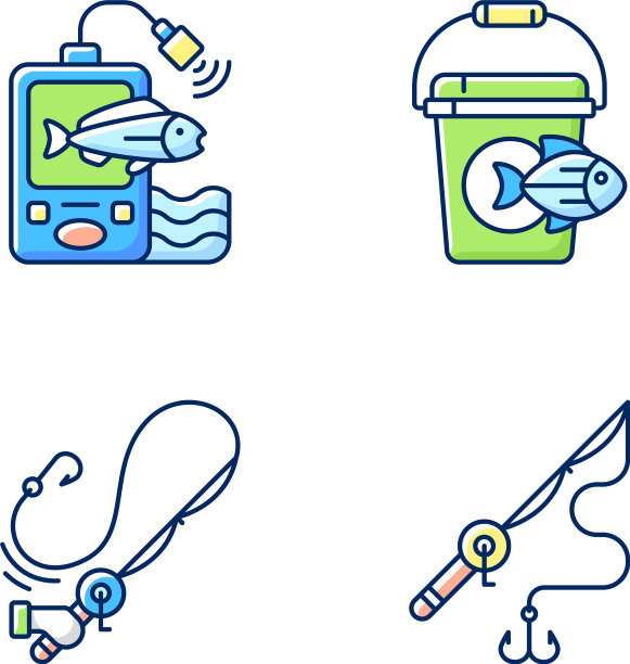 钓鱼工具RGB颜色图标集图片下载