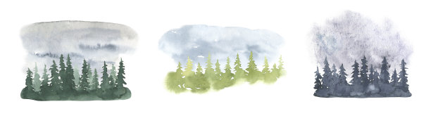 水彩针叶林设置图片下载
