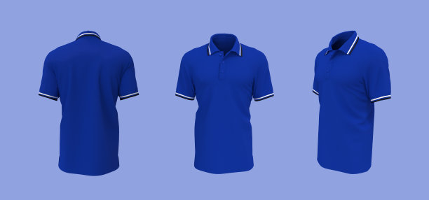 空白领口衬衫模型在前面，侧面和背面的观点图片下载