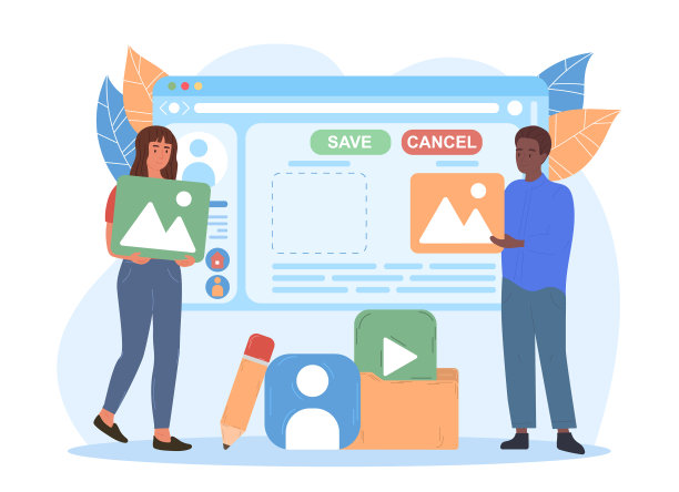 男性和女性角色正在编辑档案图片下载