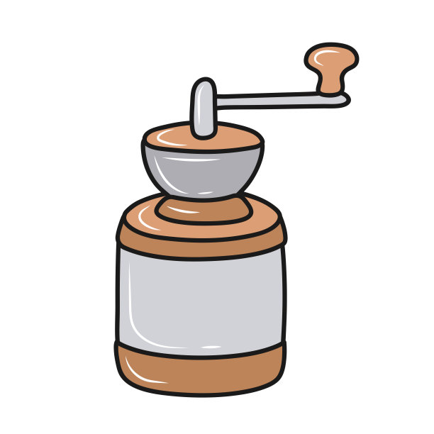 手绘涂鸦风格咖啡研磨机。孤立在白色背景上。图片下载