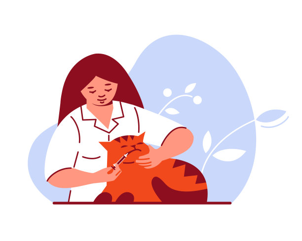 女兽医医生给猫吃药。宠物护理治疗。矢量插图在平面卡通风格。图片下载