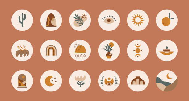 时尚的抽象圆形高光封面与彩色的各种形状，热带元素和涂鸦对象在柔和的背景图片下载