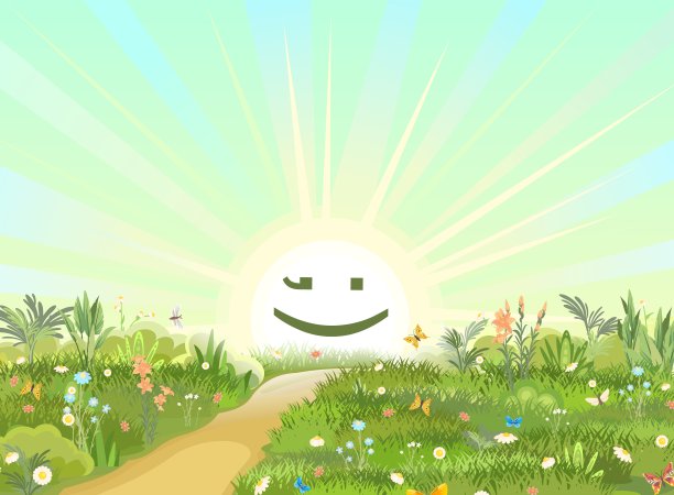 斜向格林林德的乡村公路。夏天的草地。线索。多汁的草近距离。草原。日出。国家旅行。卡通风格。平面设计。矢量插图艺术图片下载