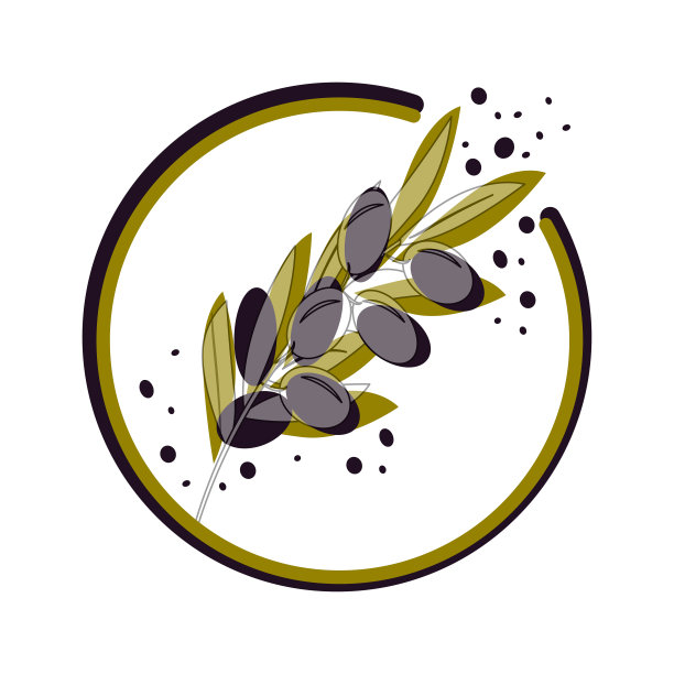 橄榄树的树枝与深色橄榄，装饰圆形框架。矢量插图的设计，农贸市场，食品标签，横幅，贴纸，纺织品，在水彩画风格。图片下载