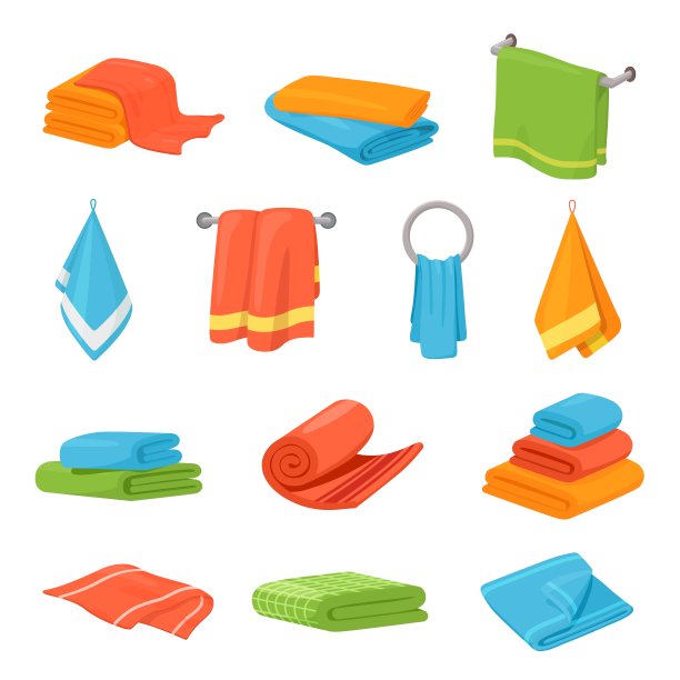 织物浴巾。厨房毛巾设计，隔离软布。卷筒纺织品，毛毯和破布堆。酒店或家庭vector最近收集图片下载