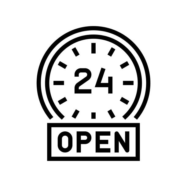 24小时工作汽车旅馆线图标矢量插图图片下载