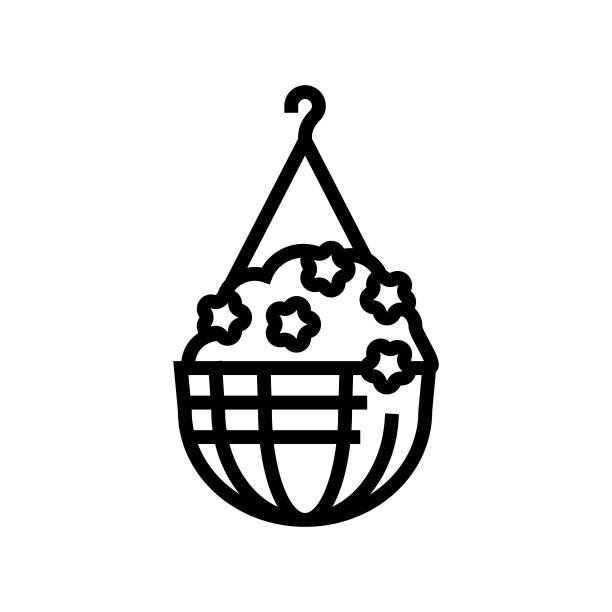 悬挂盆栽房子植物线图标矢量插图图片下载