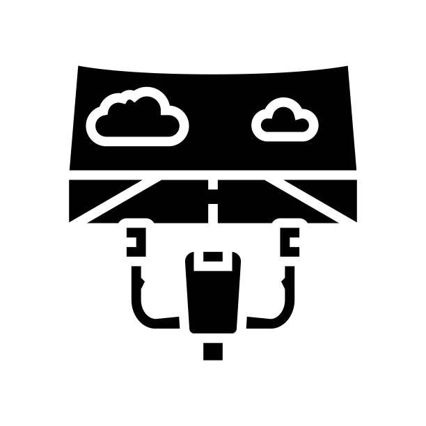 逼真的模拟器在教育机器飞行学校字形图标矢量插图图片下载