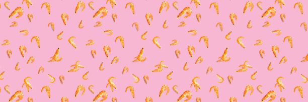 虎虾。海鲜背景由孤立的对虾在一个粉红色的背景。水煮虾的现代背景，海鲜。不是无缝的模式图片下载