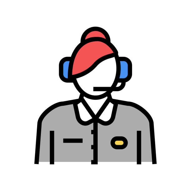 调度员飞行学校颜色图标矢量插图图片下载