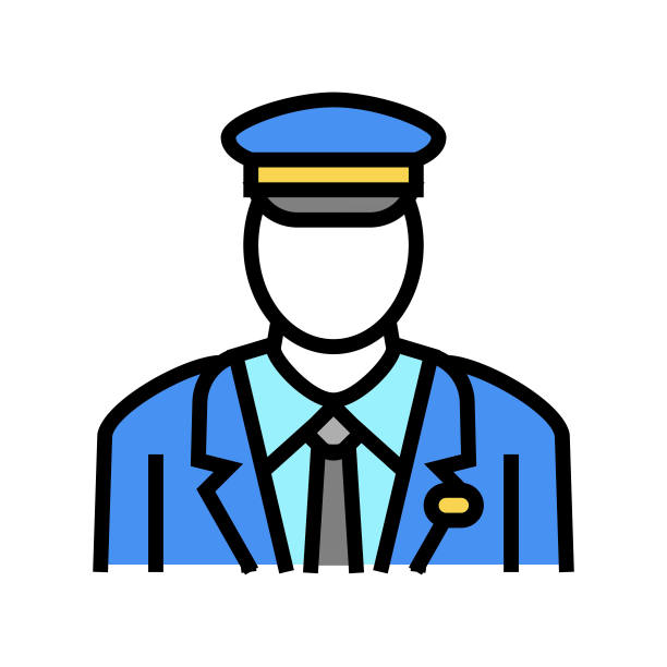 飞行员飞行学校颜色图标矢量插图图片下载