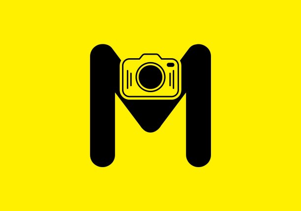 黑色黄色的首字母M与相机设计图片下载