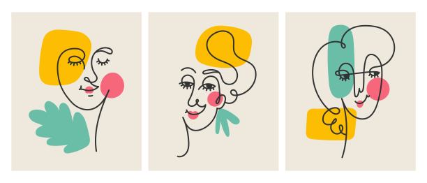 抽象线条艺术对女性面部墙面艺术的装饰图片下载