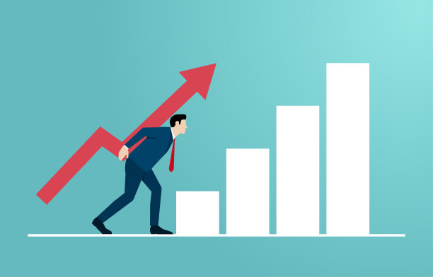 领导和职业的概念。卡通人物商人用箭头爬上梯子，象征着成功图片下载