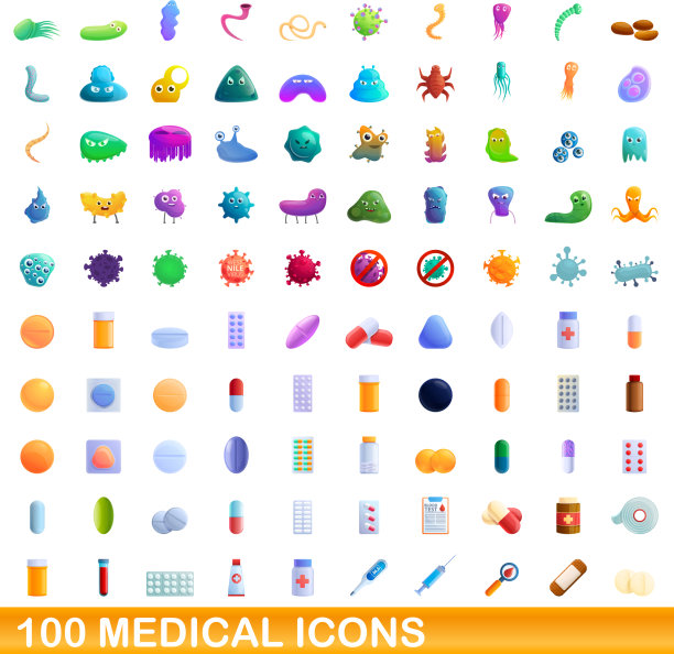 100个医疗图标设置卡通风格图片下载