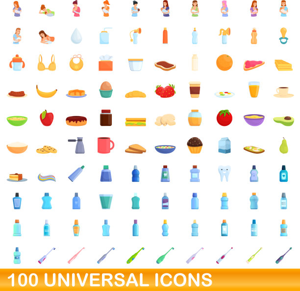 100个通用图标设置卡通风格图片下载