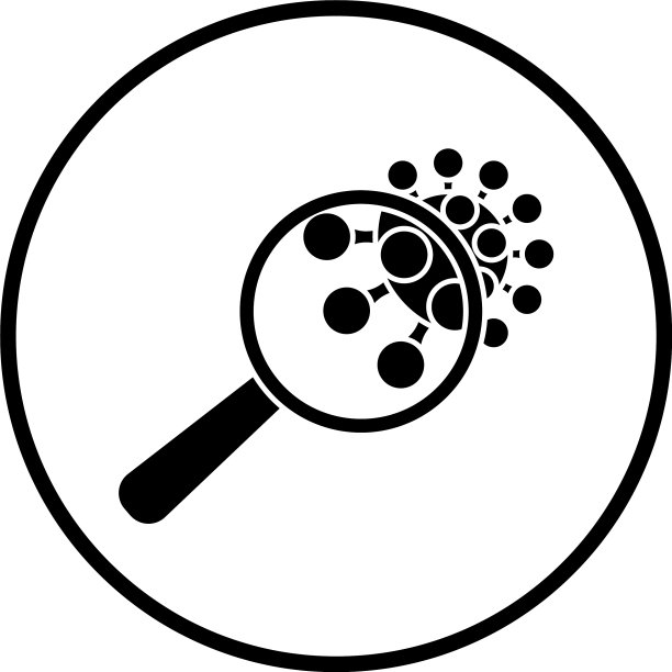 冠状病毒分子图标上的放大镜图片下载