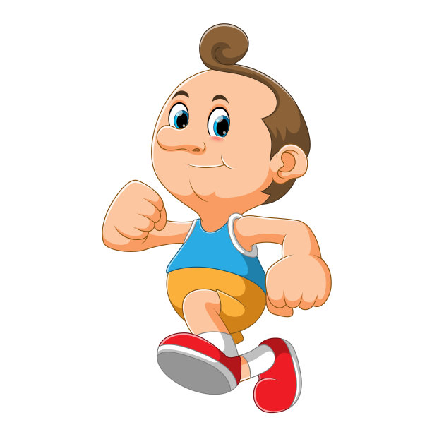 那个男孩在快乐的感觉中一边跑步一边做运动图片下载