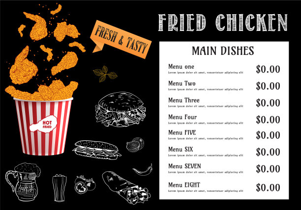炸鸡肉快餐菜单设计元素图片下载