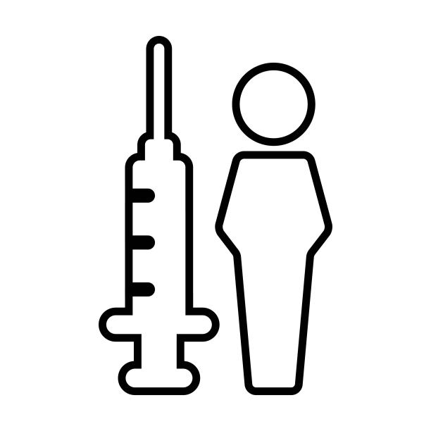 疫苗图标矢量图：疫苗注射器和女性，病毒防护象形符号图片下载
