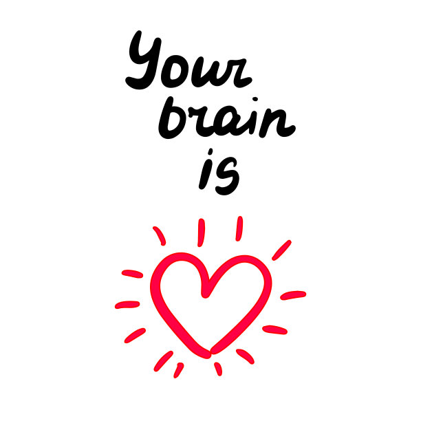 你的大脑是爱手绘矢量插图与心形符号和字母打印的海报短语图片下载
